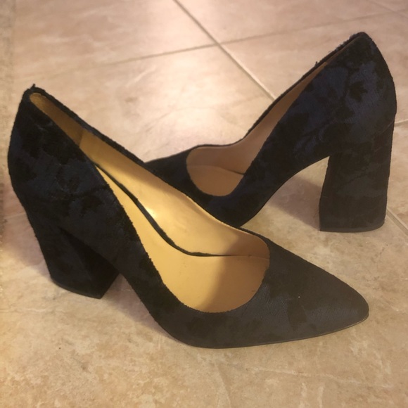 Vince Camuto Shoes - Vince Camuto Navy Textured Block Heel Pumps